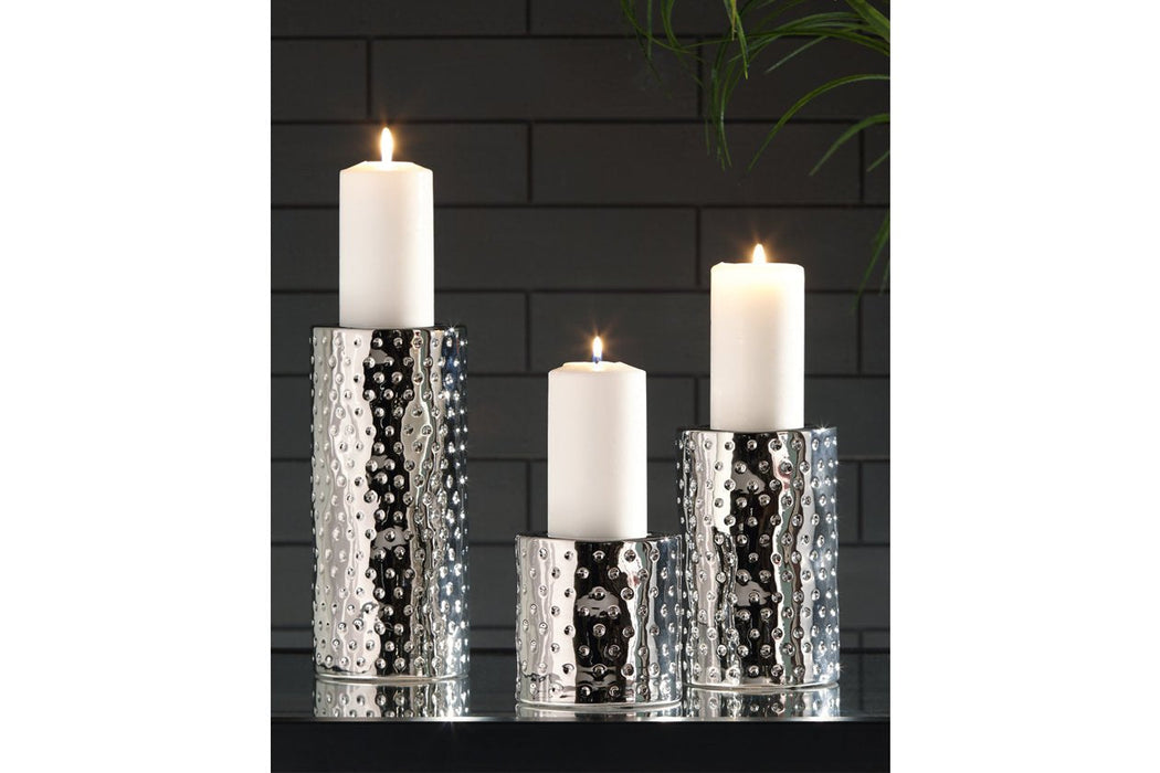 Marisa Silver Finish Candle Holder (Set of 3) - Lara Furniture