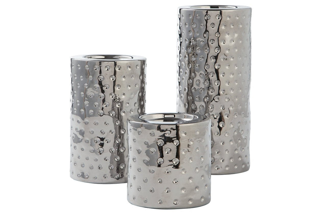 Marisa Silver Finish Candle Holder (Set of 3) - Lara Furniture