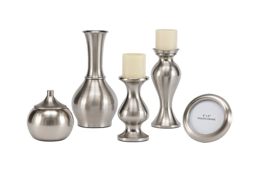 Rishona Brushed Silver Finish Accessory Set (Set of 5) - Lara Furniture