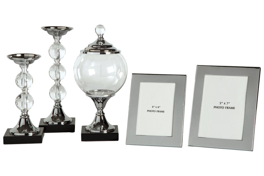 Diella Silver Finish Accessory Set (Set of 5) - Lara Furniture