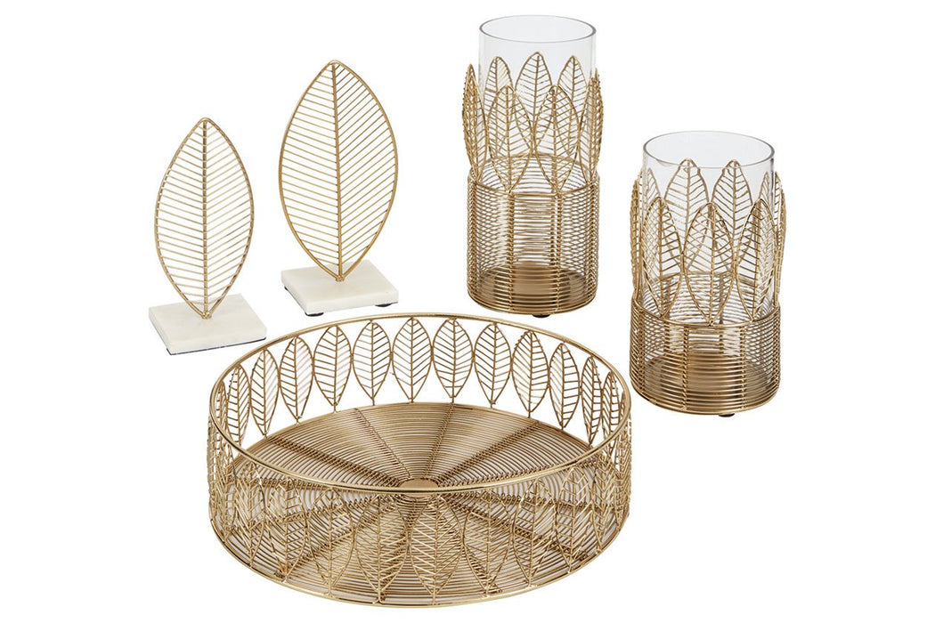 Dimity Gold Finish Accessory Set (Set of 5) - Lara Furniture