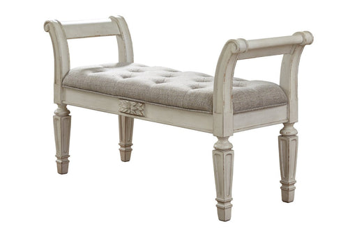 Realyn Antique White Accent Bench - Lara Furniture