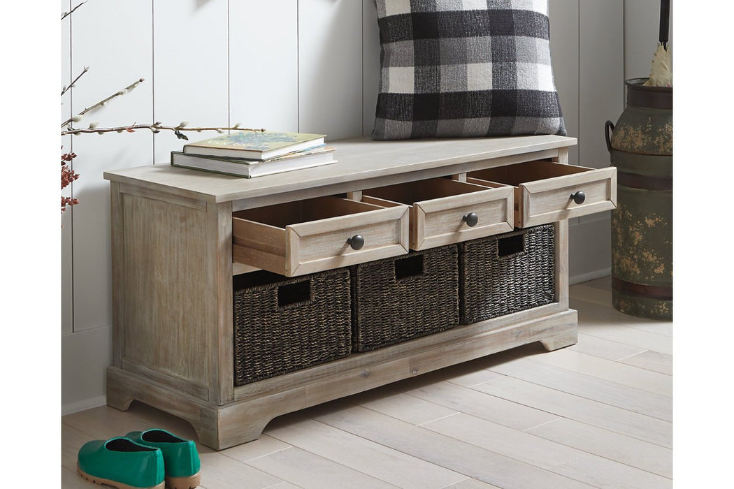 Oslember Light Brown Storage Bench - Lara Furniture