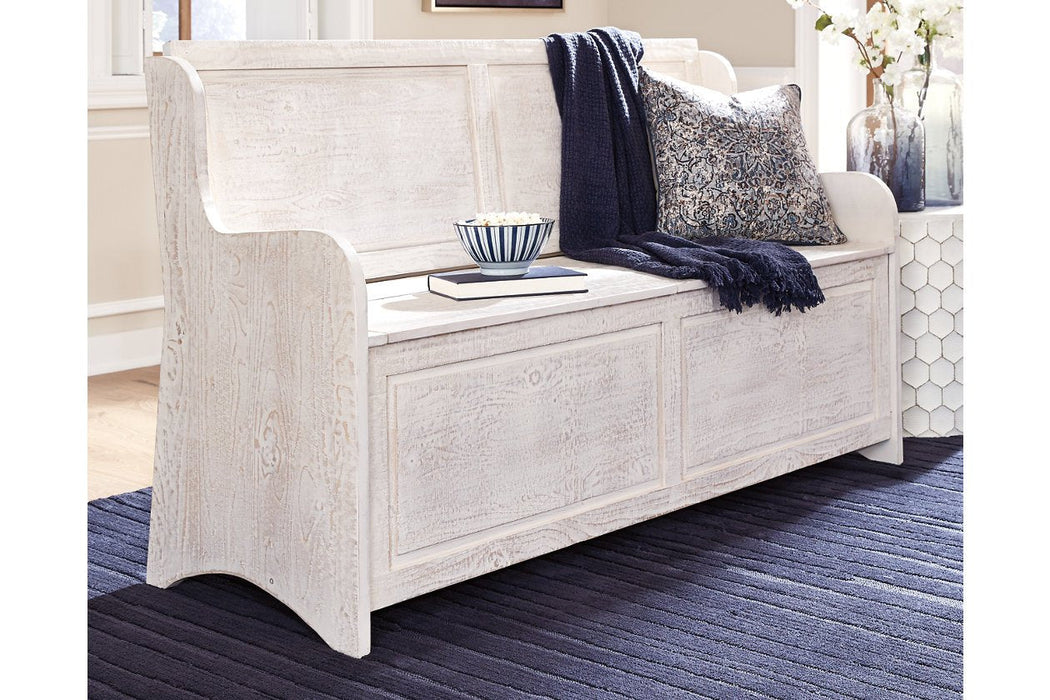 Dannerville Antique White Storage Bench - Lara Furniture