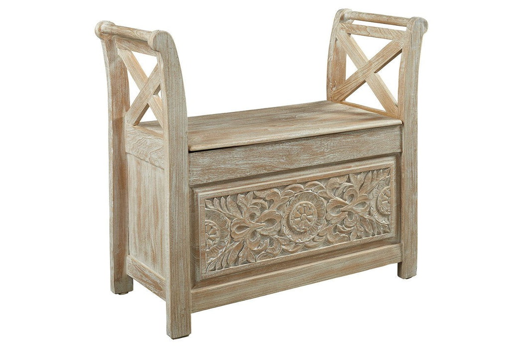 Fossil Ridge Whitewash Accent Bench - Lara Furniture