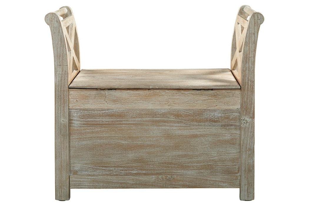 Fossil Ridge Whitewash Accent Bench - Lara Furniture