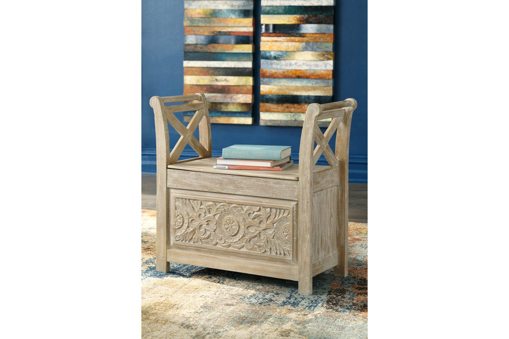 Fossil Ridge Whitewash Accent Bench - Lara Furniture