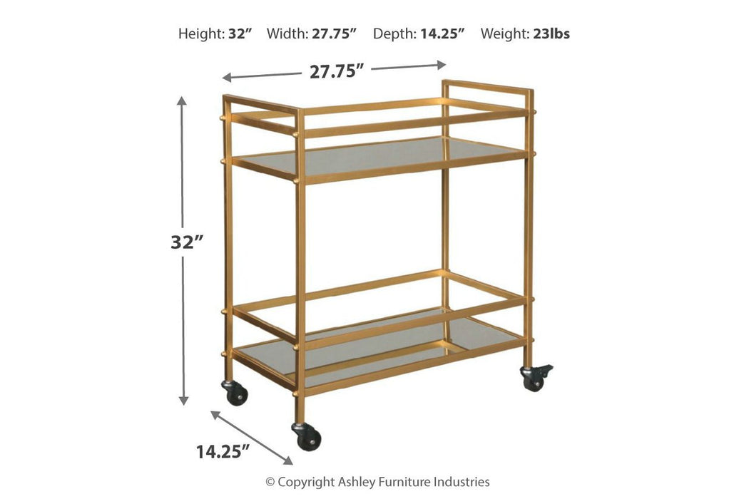 Kailman Gold Finish Bar Cart - Lara Furniture