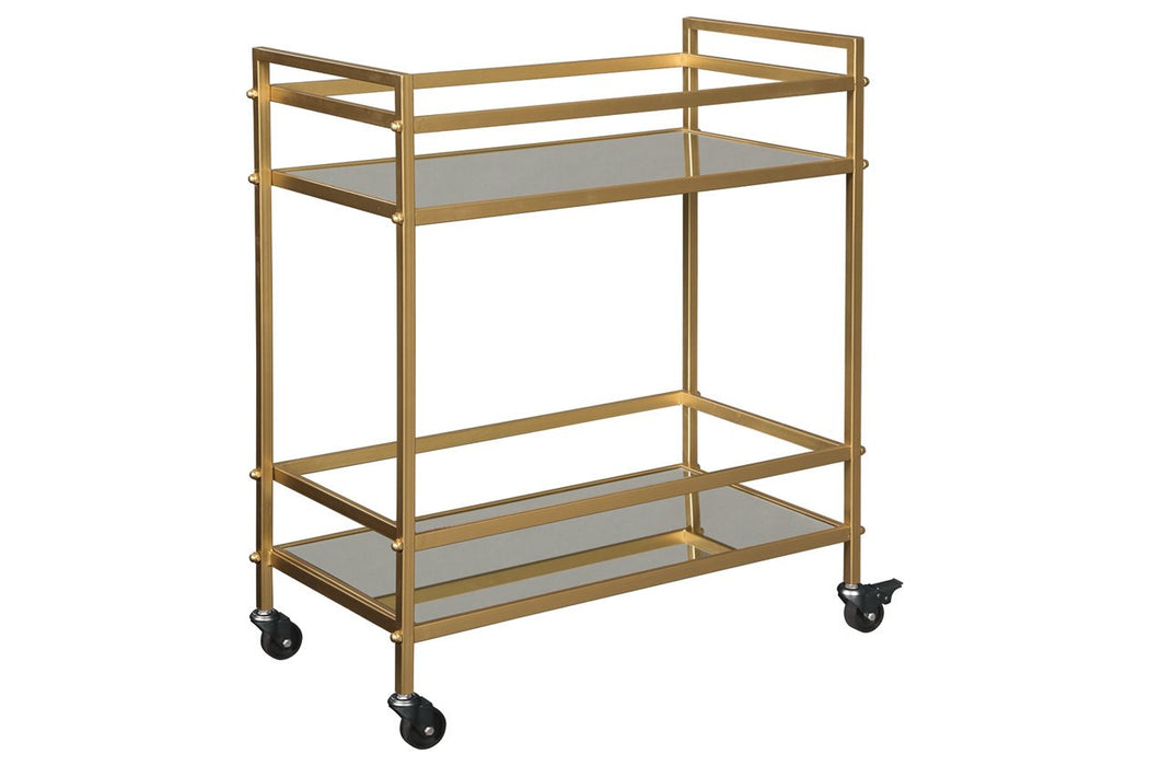 Kailman Gold Finish Bar Cart - Lara Furniture