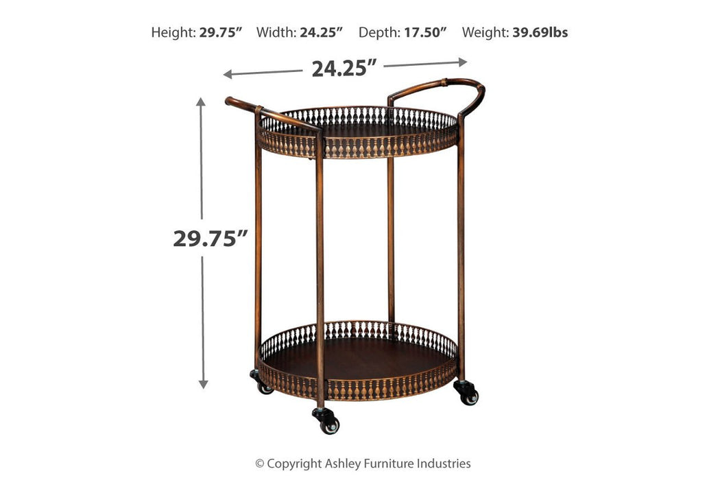 Clarkburn Bronze Finish Bar Cart - Lara Furniture