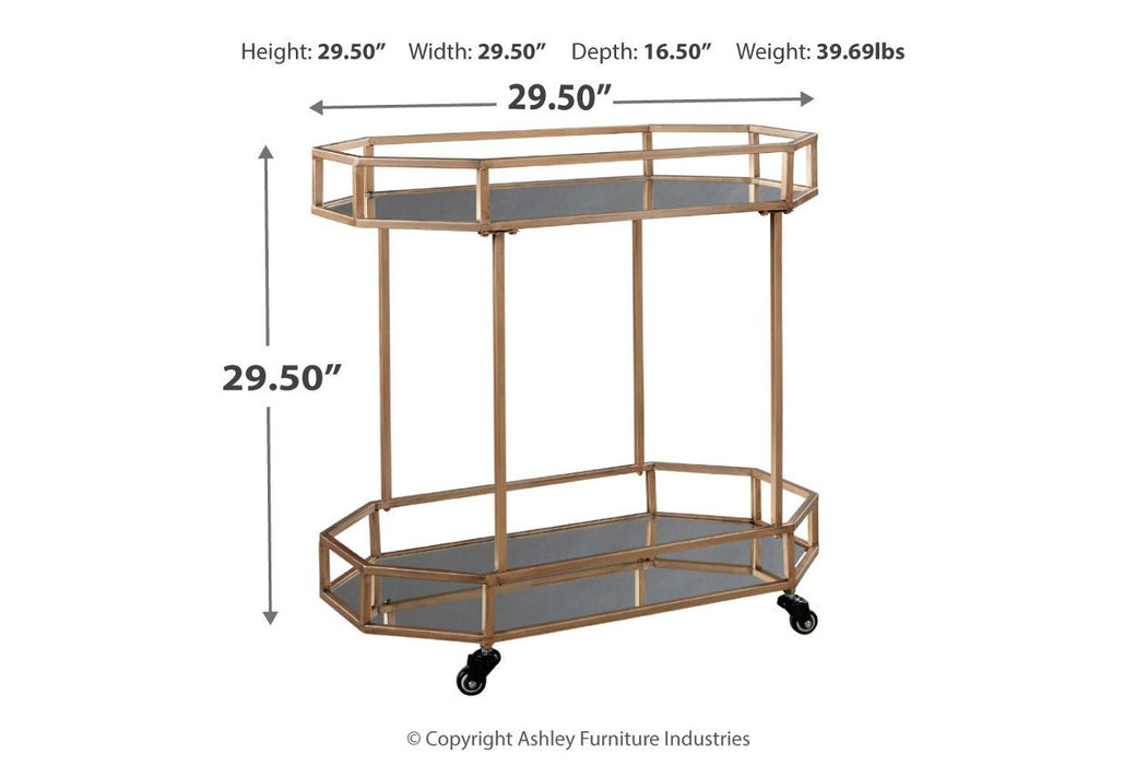 Daymont Gold Finish Bar Cart - Lara Furniture