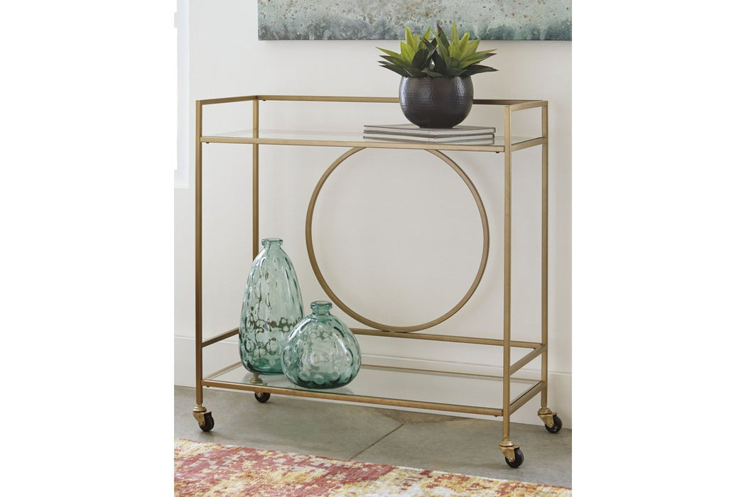 Jackford Antique Gold Finish Bar Cart - Lara Furniture