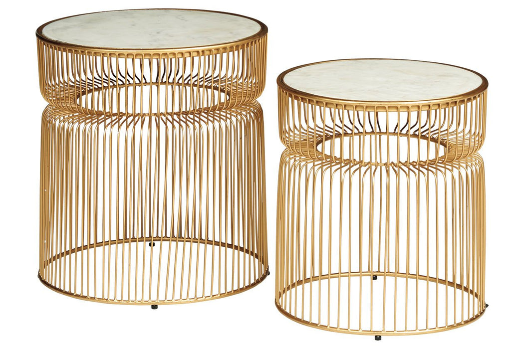 Vernway White/Gold Finish Accent Table (Set of 2) - Lara Furniture