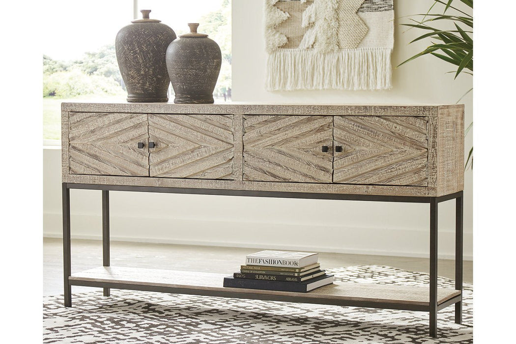 Roanley Distressed White Sofa/Console Table - Lara Furniture