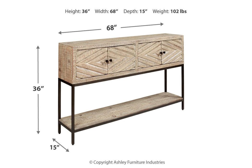 Roanley Distressed White Sofa/Console Table - Lara Furniture