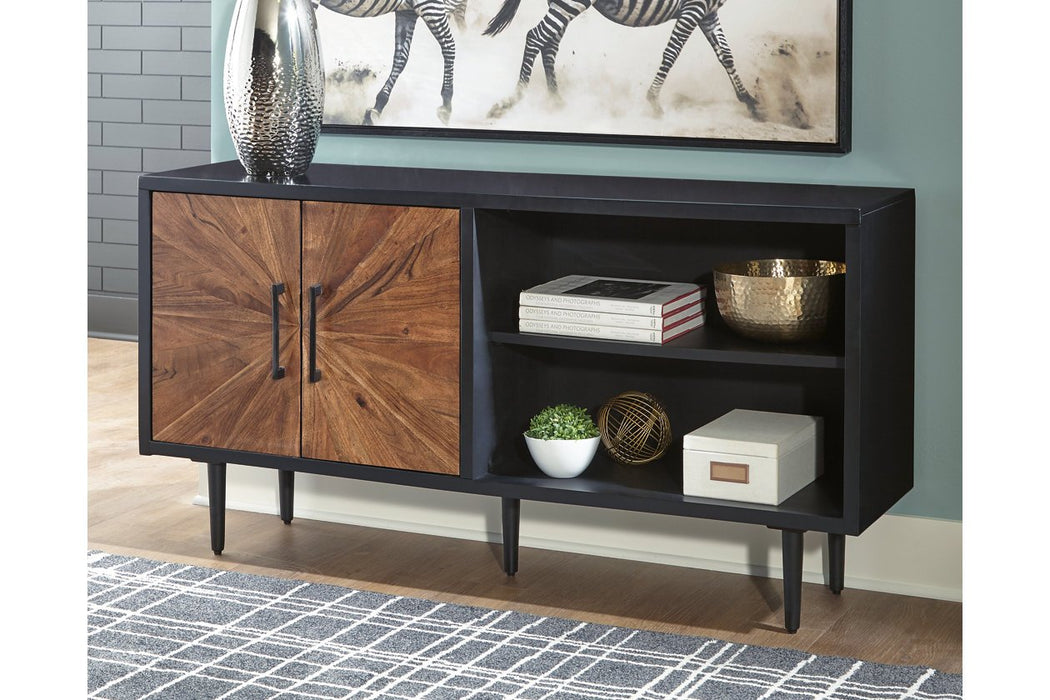 Shayland Black/Brown Accent Cabinet - Lara Furniture