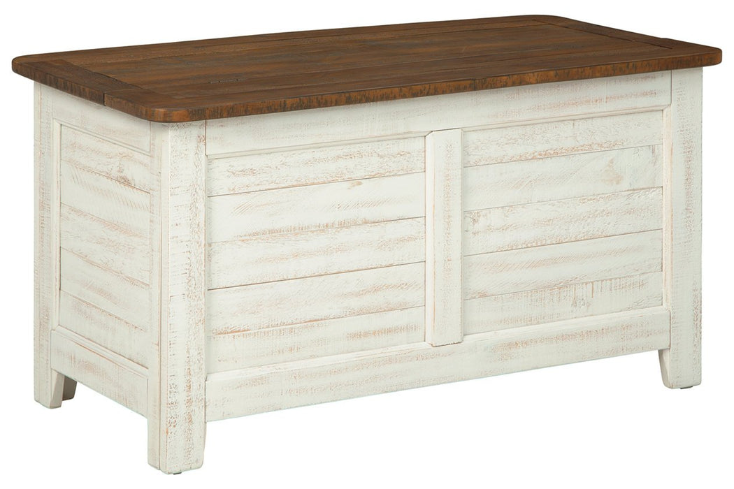 Dashbury Antique White/Brown Storage Trunk - Lara Furniture