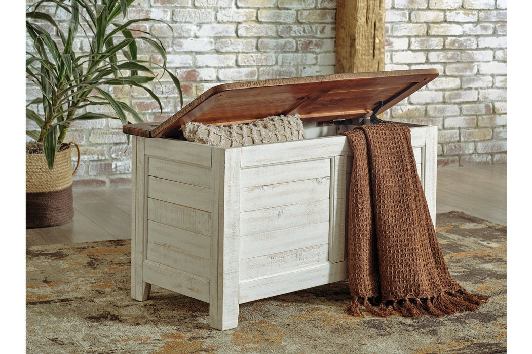 Dashbury Antique White/Brown Storage Trunk - Lara Furniture