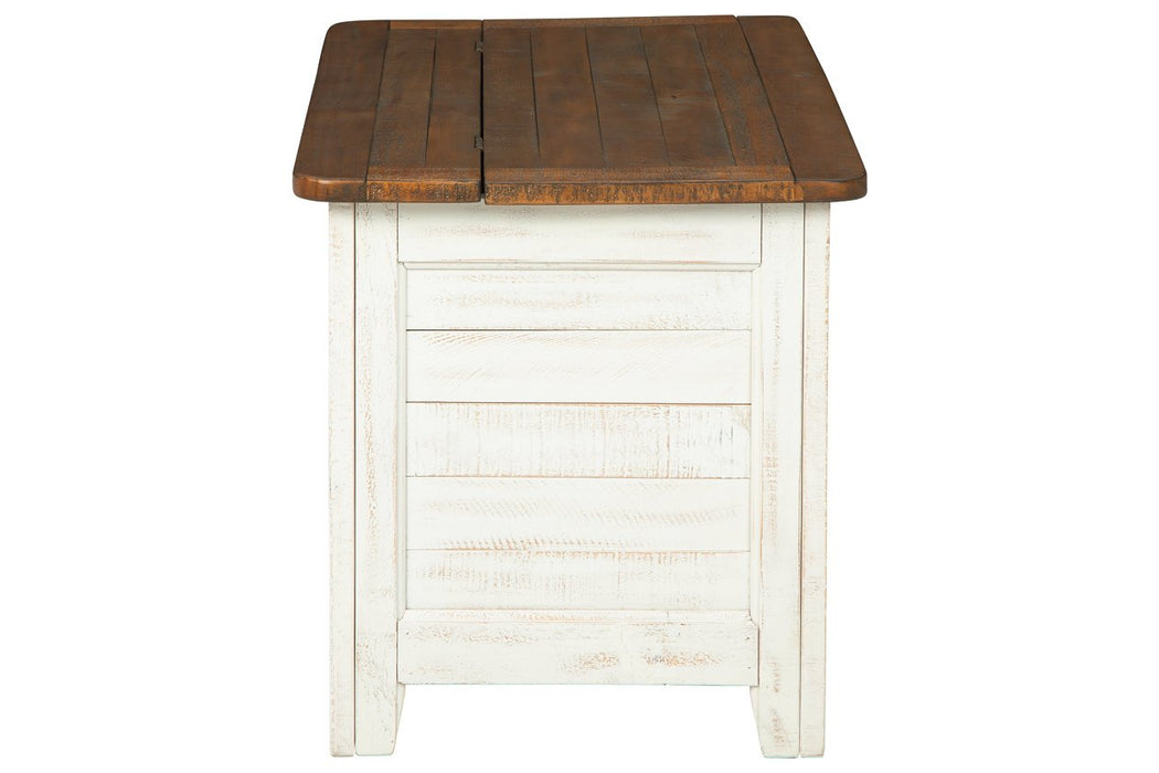 Dashbury Antique White/Brown Storage Trunk - Lara Furniture