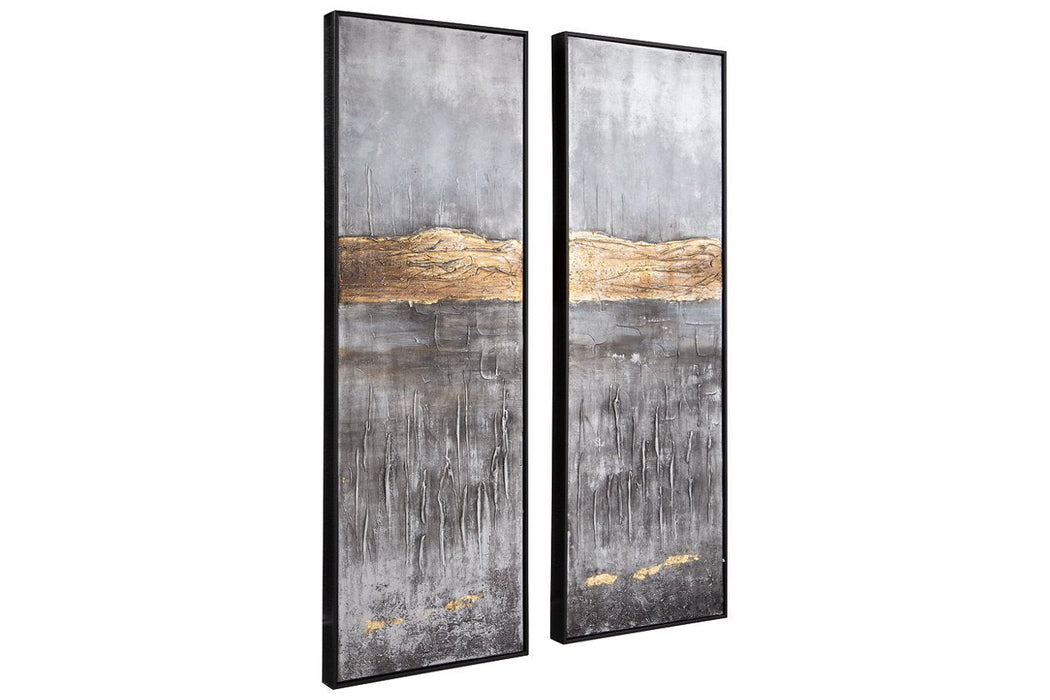 Aniyah Black/Gold/White Wall Art (Set of 2) - Lara Furniture