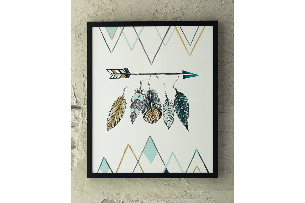 Adaley Teal/White/Gray Wall Art - Lara Furniture