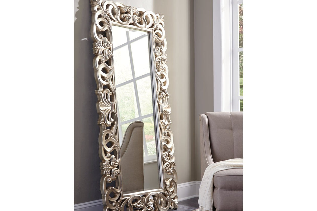 Lucia Antique Silver Finish Floor Mirror - Lara Furniture