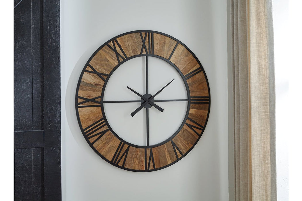 Byram Natural/Black Wall Clock - Lara Furniture