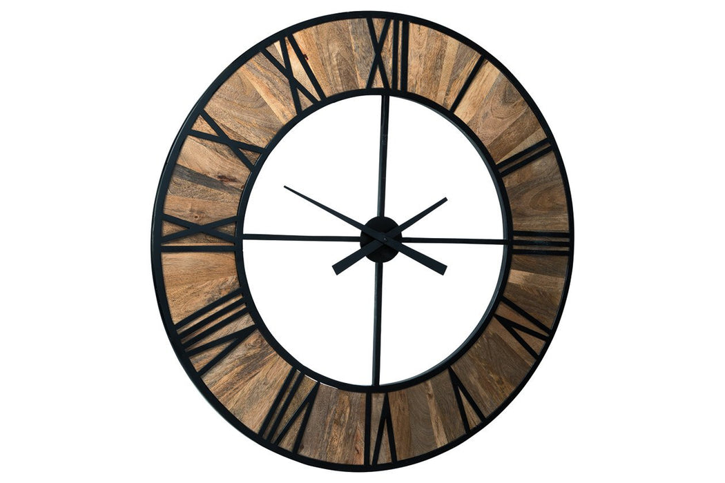 Byram Natural/Black Wall Clock - Lara Furniture