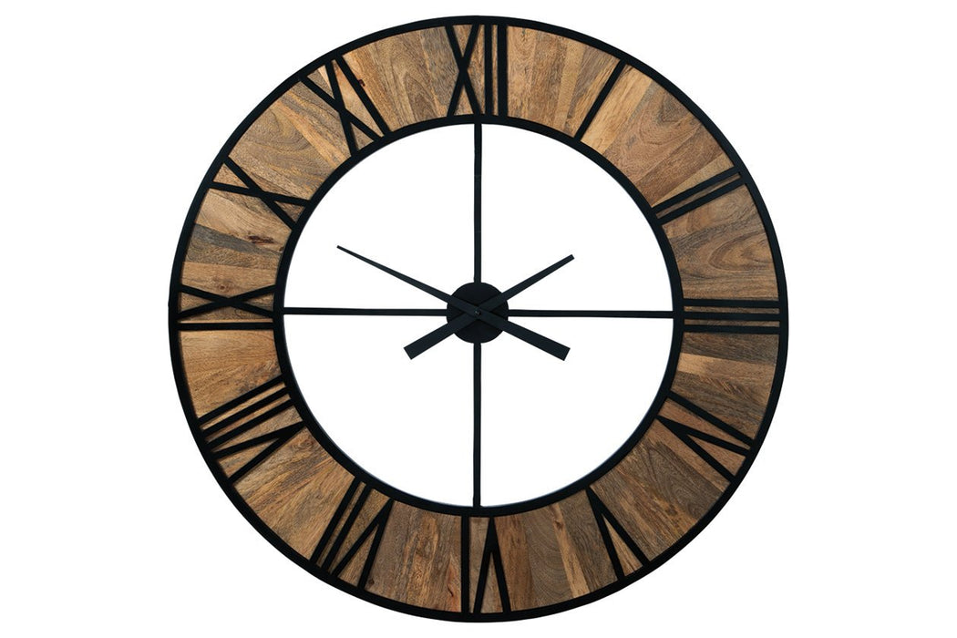 Byram Natural/Black Wall Clock - Lara Furniture