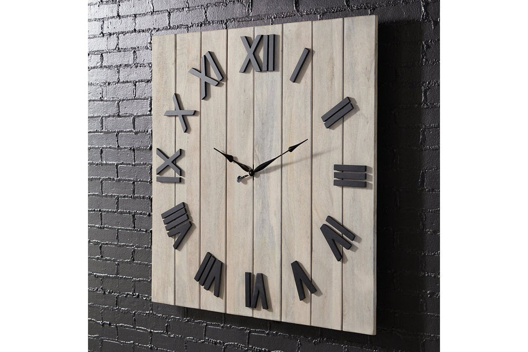 Bronson Whitewash/Black Wall Clock - Lara Furniture