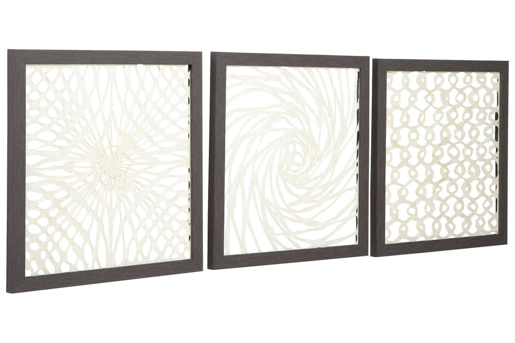 Odella Antique Gray/Cream Wall Decor (Set of 3) - Lara Furniture