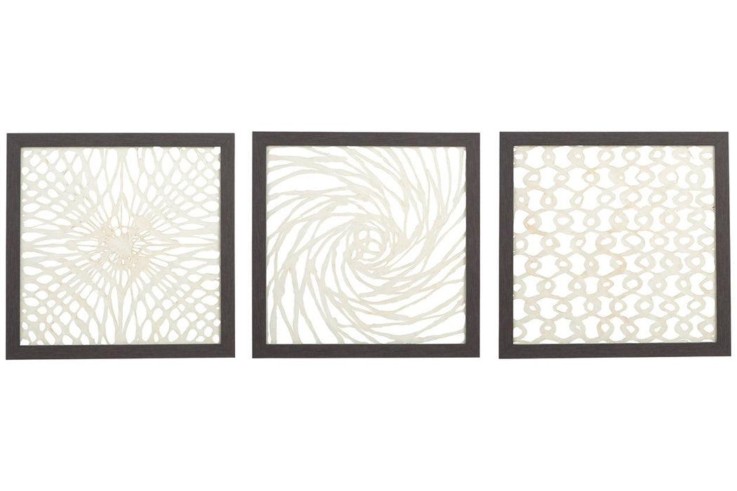 Odella Antique Gray/Cream Wall Decor (Set of 3) - Lara Furniture