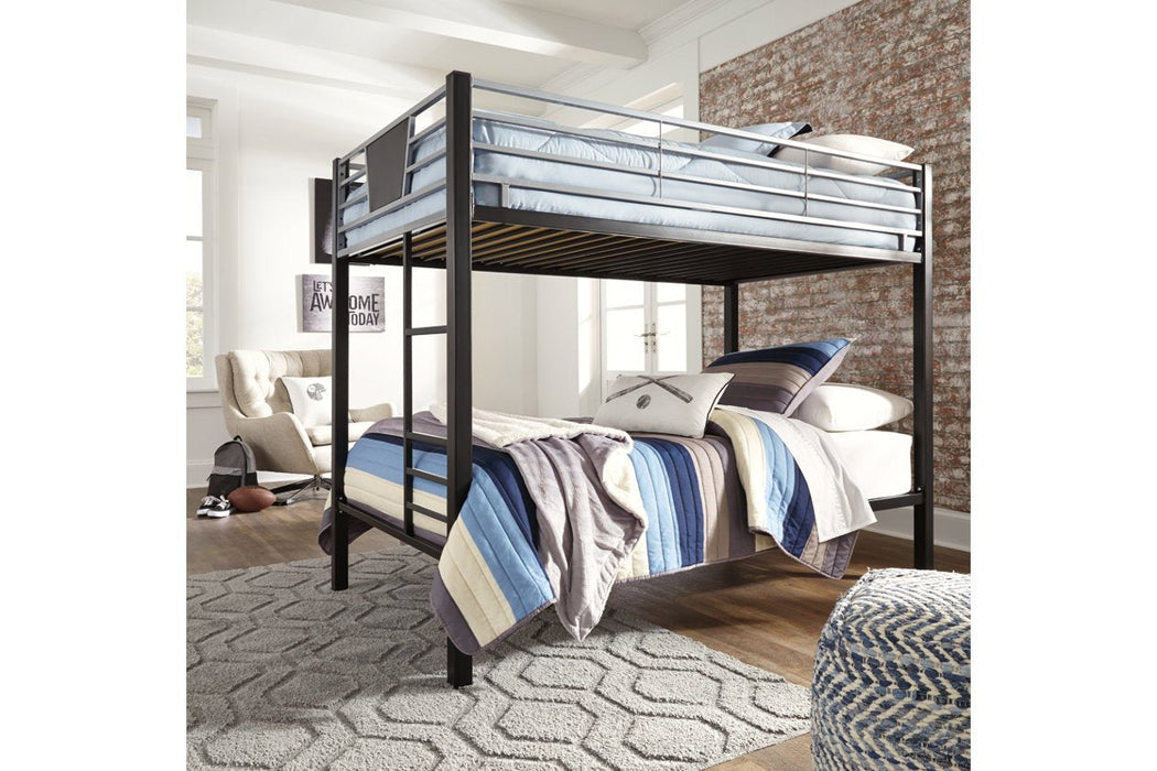 Dinsmore Black/Gray Twin over Twin Bunk Bed with Ladder - Lara Furniture