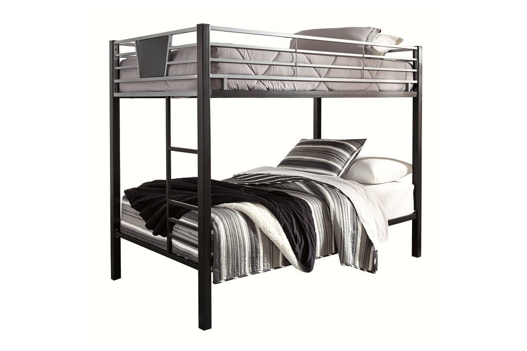 Dinsmore Black/Gray Twin over Twin Bunk Bed with Ladder - Lara Furniture