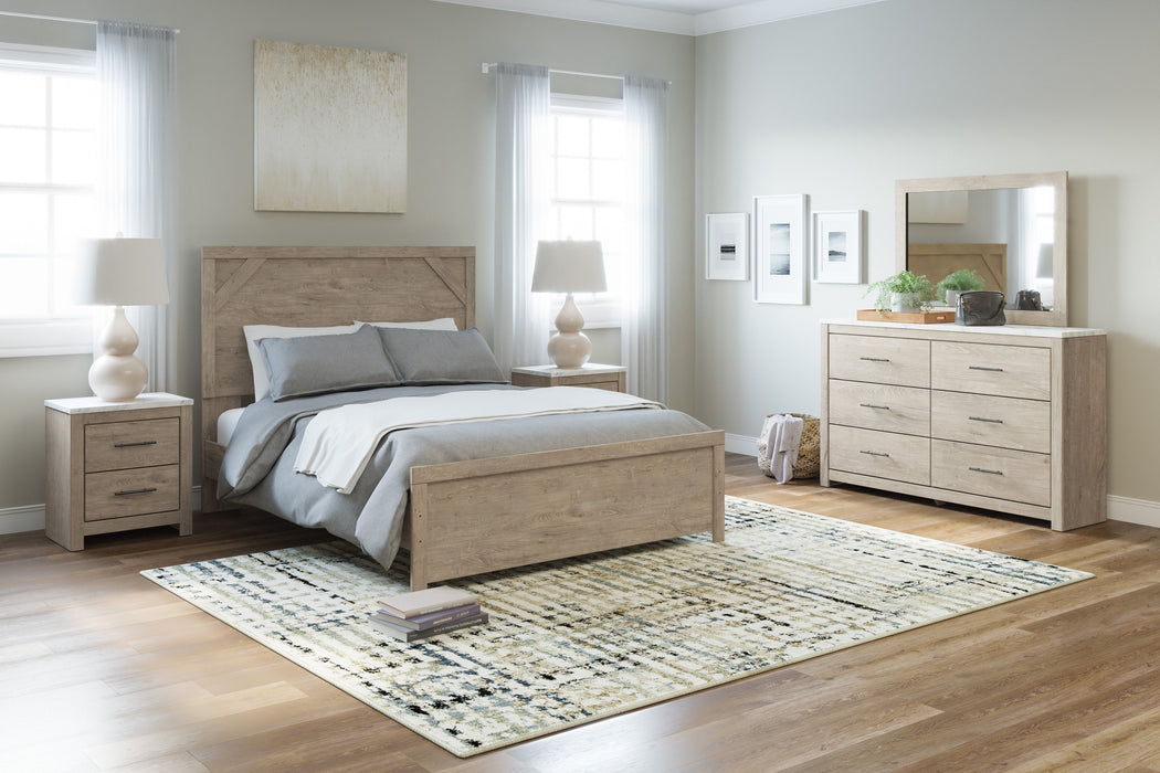 Senniberg Light Brown-White Queen Panel Bed - Lara Furniture