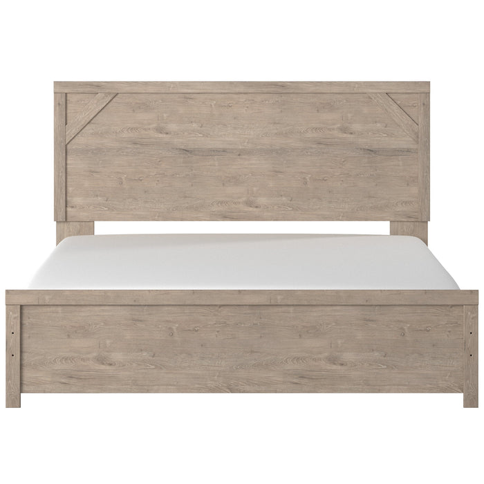 Senniberg Light Brown-White King Panel Bed - Lara Furniture