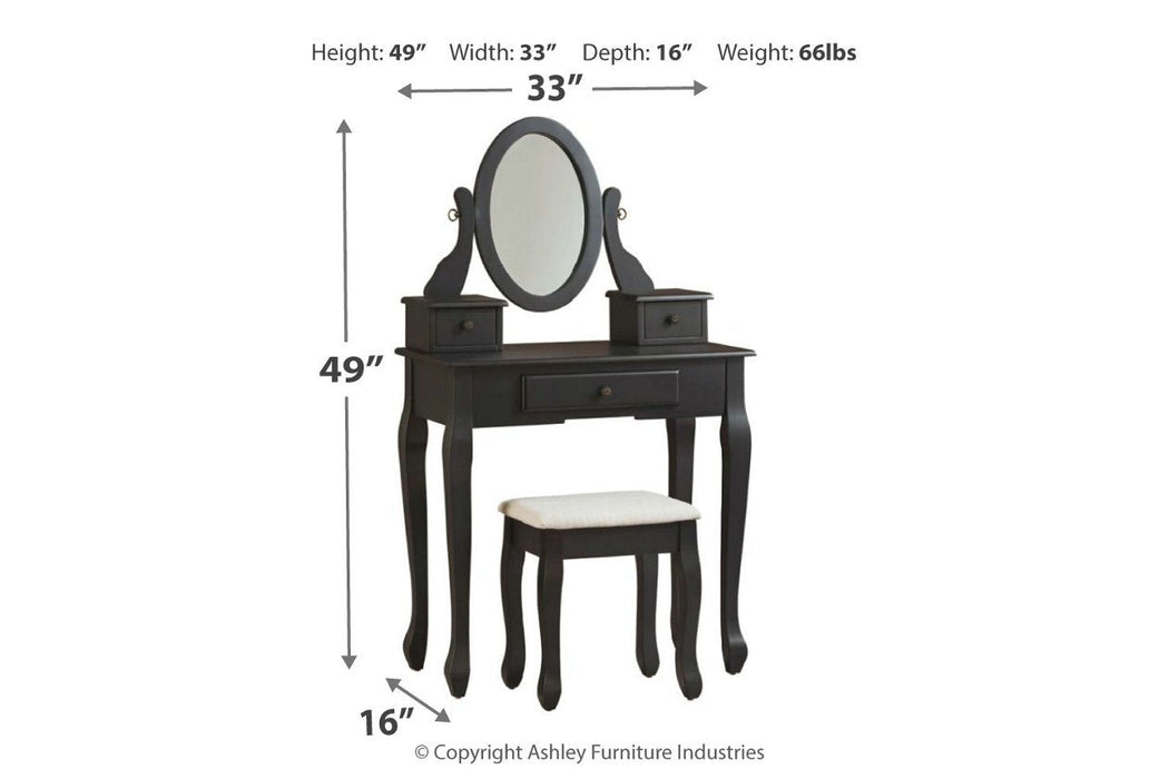 Huey Vineyard Black Vanity and Mirror with Stool - Lara Furniture