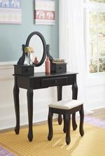 Huey Vineyard Black Vanity and Mirror with Stool - Lara Furniture