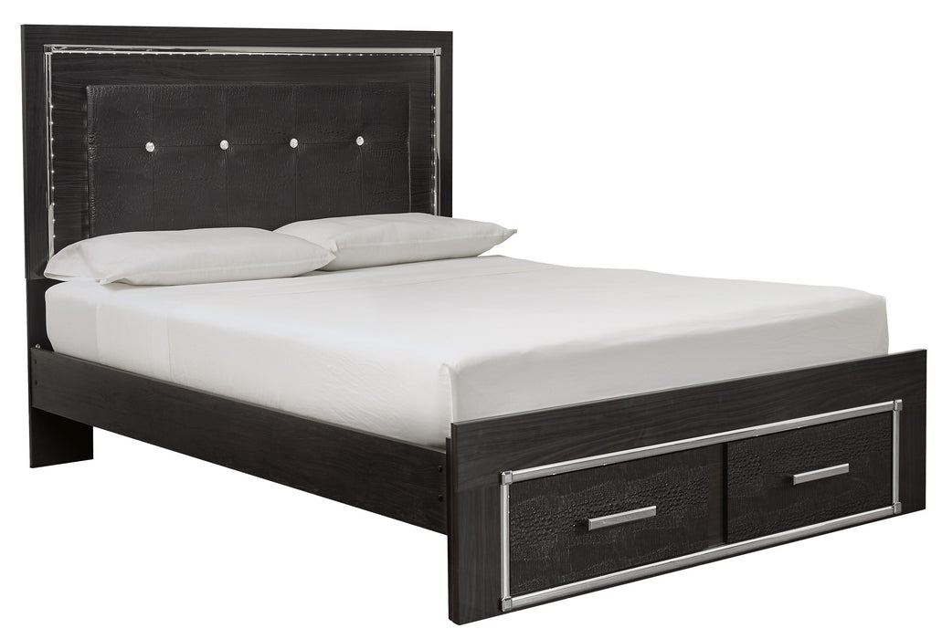 Kaydell Black LED Queen Storage Panel Bed - Lara Furniture