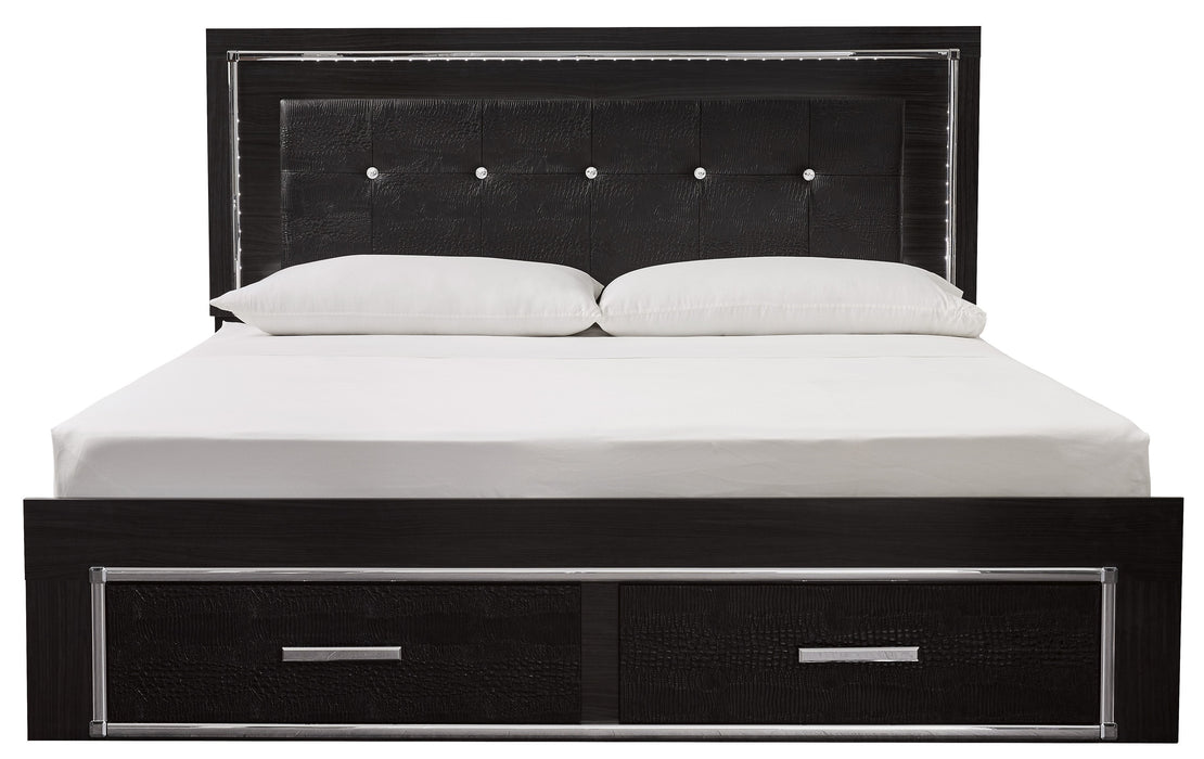 Kaydell Black LED King Footboard Storage Platform Bed - Lara Furniture