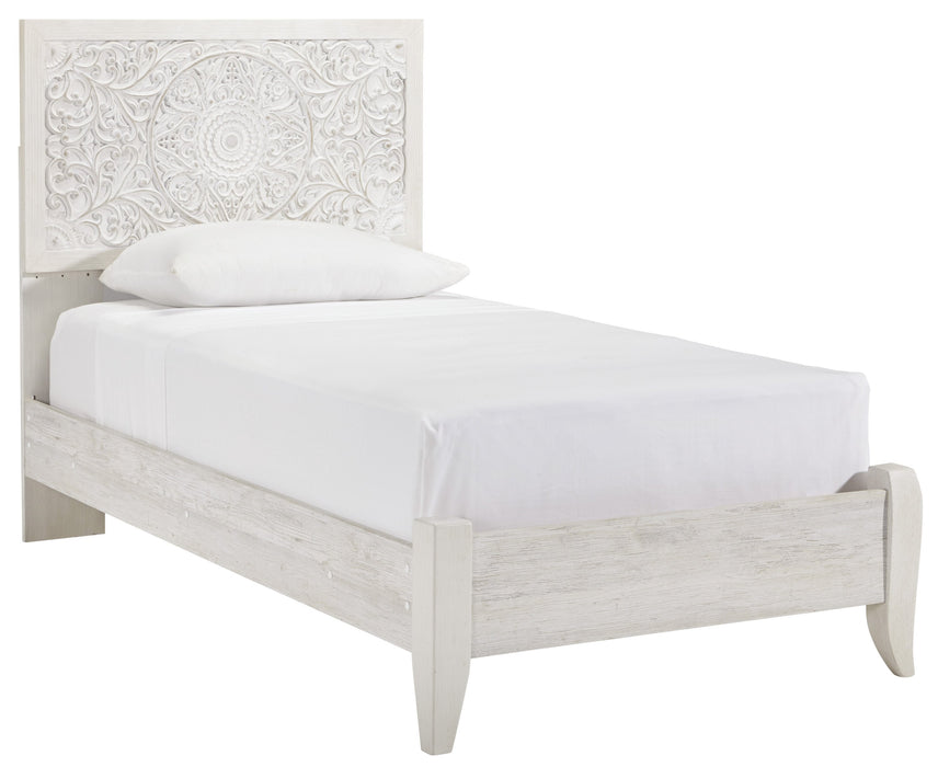 Paxberry Whitewash Twin Panel Bed - Lara Furniture