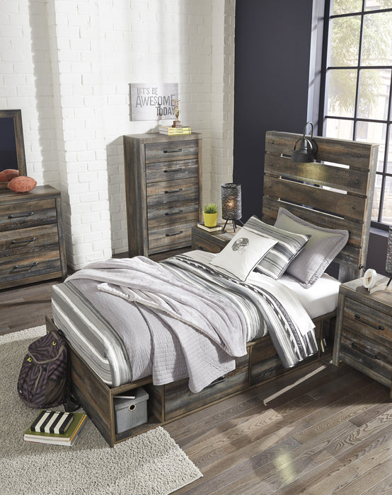 Drystan Brown Twin Side Storage Platform Bed - Lara Furniture