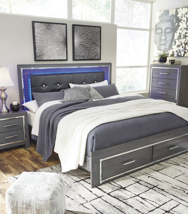 Lodanna Gray King LED Storage Bed - Lara Furniture