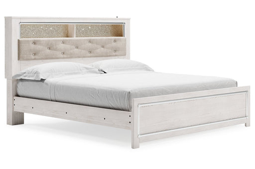 Altyra White Upholstered Bookcase LED King Panel Bed - Lara Furniture