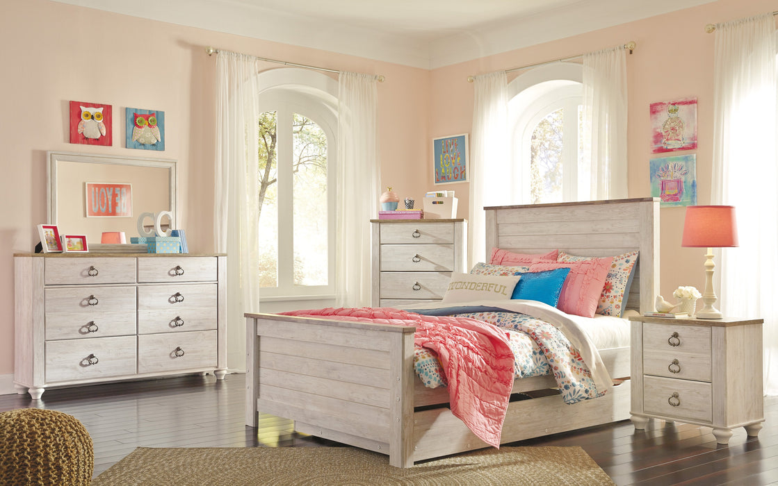 Willowton Whitewash Panel Storage Platform Youth Bedroom Set - Lara Furniture