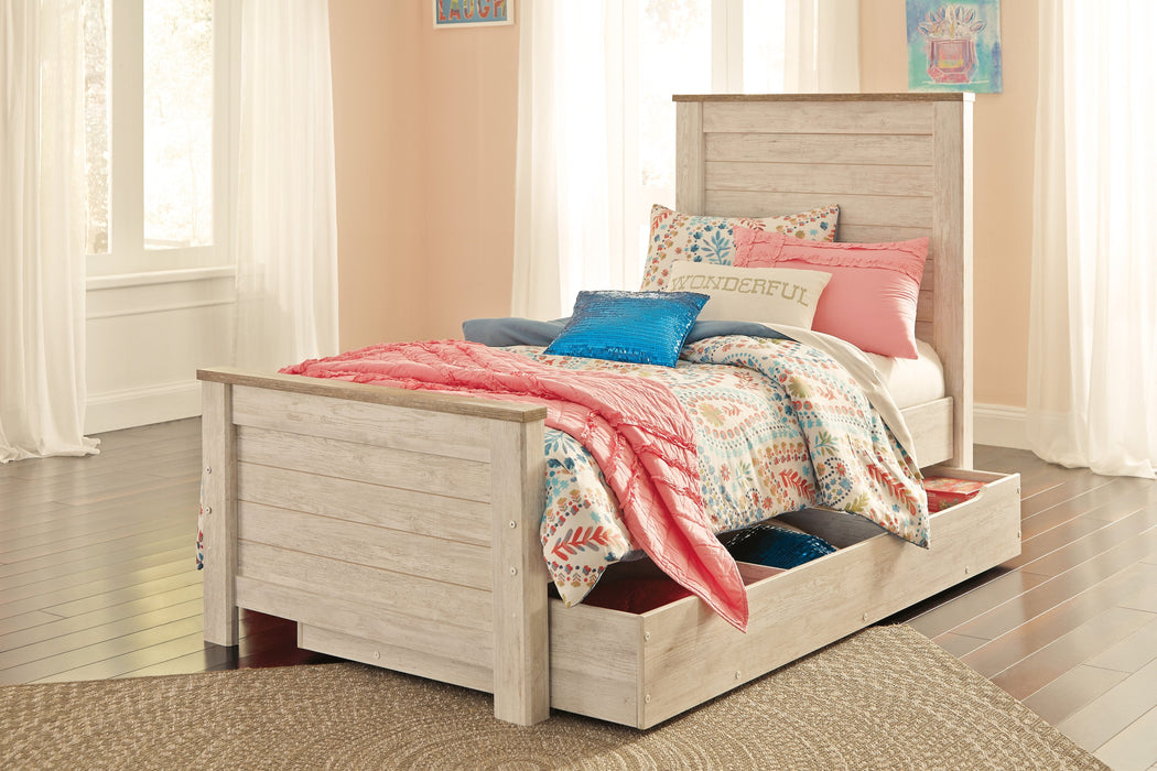 Willowton Whitewash Twin Panel Storage Platform Bed - Lara Furniture