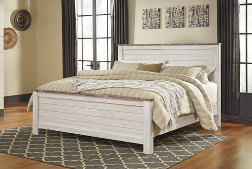 Willowton Whitewash King Panel Bed - Lara Furniture