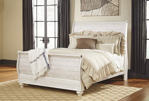 Willowton Whitewash Queen Sleigh Bed - Lara Furniture