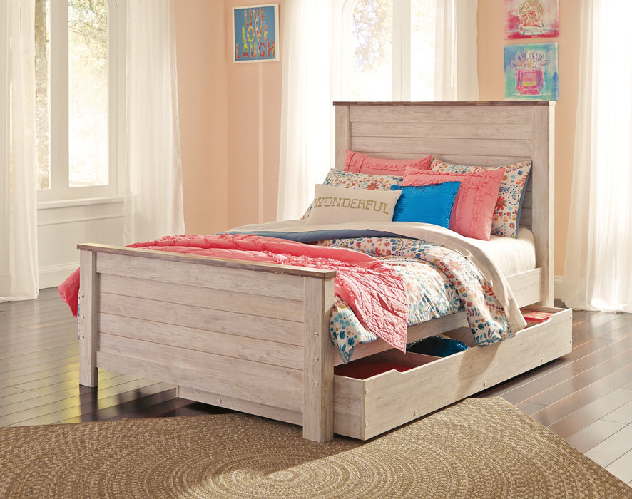 Willowton Whitewash Full Panel Storage Platform Bed - Lara Furniture