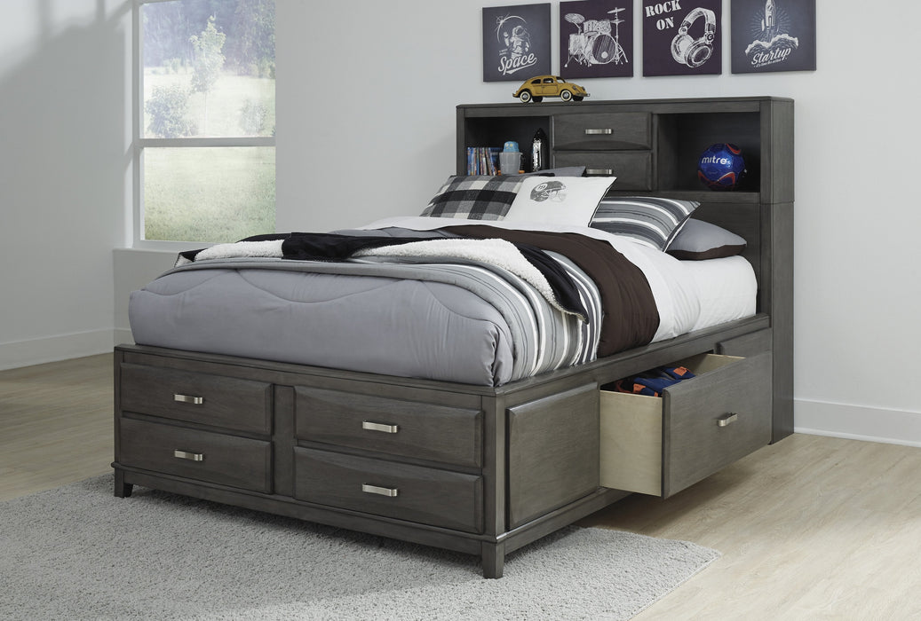 Caitbrook Gray Full Bookcase Storage Bed - Lara Furniture